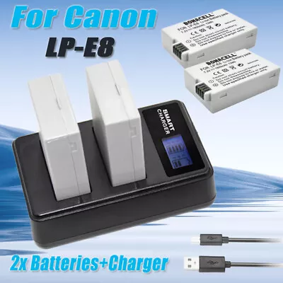 2X Camera Battery+ LCD DUAL Charger For Canon LP-E8 EOS 550D 600D 700D T3i X4 OH • £18.49