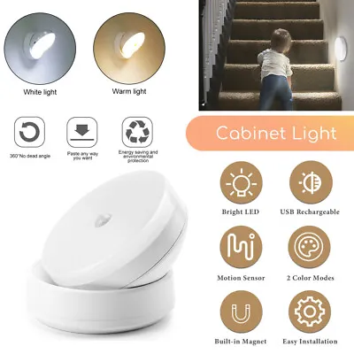 360° Rotated USB Rechargeable Lamp PIR Motion Sensor LED Night Light Wall Lamps • £7.69