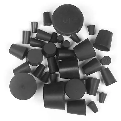34 Pack Solid Rubber Stoppers 13 Assorted Sizes 000# - 10# Black Tapered Lab ... • $14.10