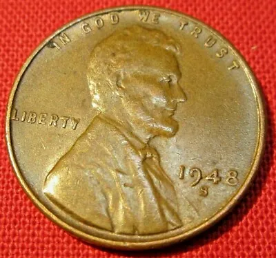 1948 S Lincoln Wheat Cent - Circulated - G Good To VF Very Fine - 95% Copper • $1.98