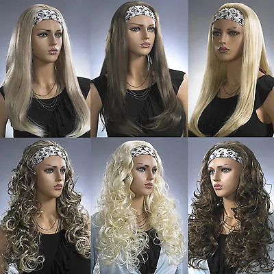Ladies Long Half 3/4 Wig Fall Clip In Hair Extension Black Brown Blonde Long Wig • £15.99
