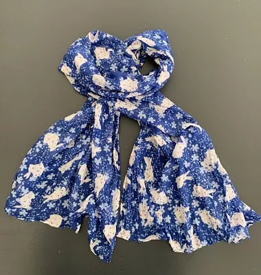 Lightweight Blue Rabbit Print Cotton Scarf Wrap Shawl VGC • £1.99