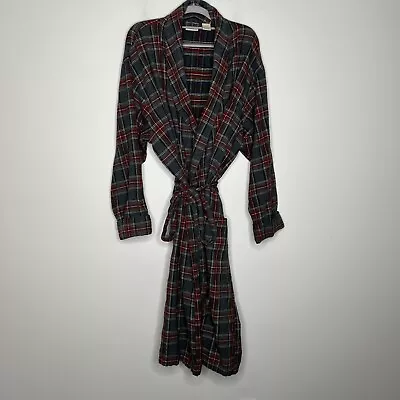 LL Bean Men's Scotch Plaid Flannel Robe XL Gray Red Belted Wrap Bathrobe • $29.88