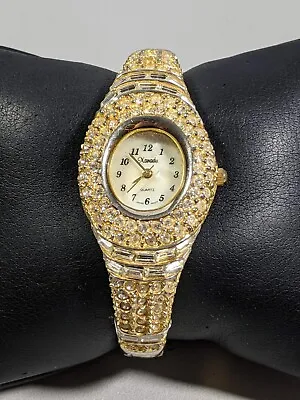 Xanadu Gold Tone Crystal Accent Hinge Bracelet Band Watch 6.5 Inch • $17.49
