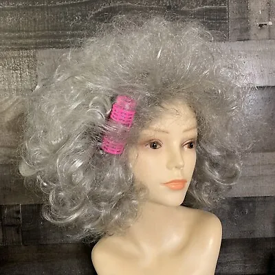 Grandma Grey & Pink Curlers Theatre Hair Wig Old Maid Mama Granny Cosplay • $30