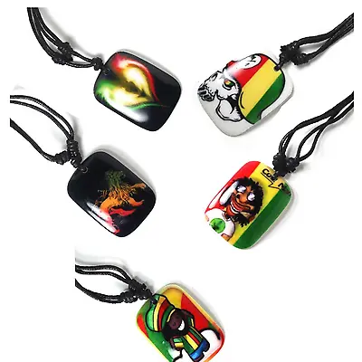 Black Cord Necklace Reggae Vibes Dog Tag Selassie Rasta Necklace Pendant 1SZ FIT • $10.99