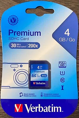 Verbatim 96171 Premium SDHC Card 4GB UHS-I U1 Class 10 Shock Resistant - Blue • $8.99