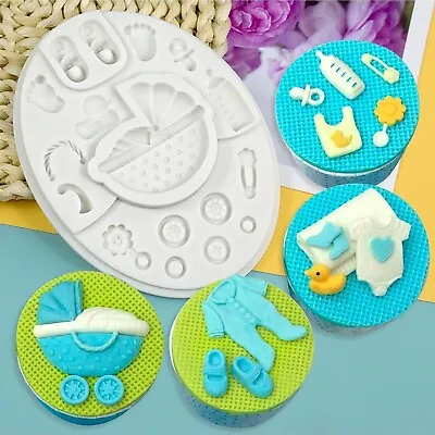 Baby Shower Theme Fondant Cake Silicone Mould Sugarcraft Kitchen Baking Tools • £6.25