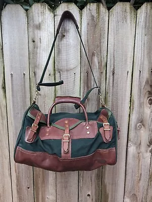 Vintage Orvis Battenkill Duffle Bag Leather Bottom Green Canvas Travel Old Logo • $169.99