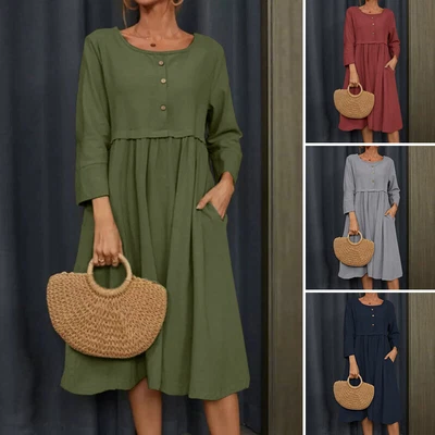 $34.86 • Buy ZANZEA Womens Short Sleeve O Neck Casual Holiday Summer Baggy Long Dress Summer