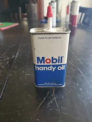 Vintage Mobil Handy Oil 4 Oz. Tin Can W/ Plastic Top Full • $15