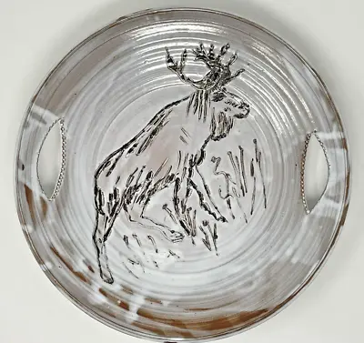 Studio Art Pottery Moose Design 14  Platter Bowl Artist Signed  Riley   Maine  • $46.99