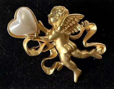 Gold Tone Faux Pearl Cherub Baby Wings Vintage Brooch Jewelry Lot Z • $0.99
