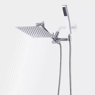 Chrome 8 In All Metal Rainfall Shower Head With Handheld Combo Extension Arm • $42.98