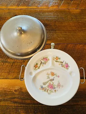 Nice Excello Peacock Pattern Feeding Warming Plate Two Handles & Lid Vintage • $69.99
