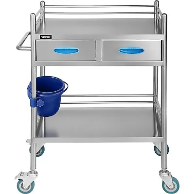 Lab Medical Cart Stainless Steel Rolling Cart Lab Medical Equipment 2 Layer • £279.99