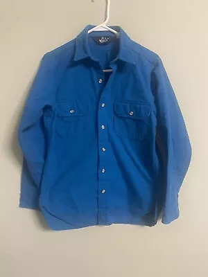 Woolrich Blue Chamois Flannel Guide Shirt Hunting Vintage Medium Button Down • $20