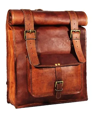 Vintage Leather Backpack Handcrafted Satchel Roll-Top Laptop Bag Full Grain New • $65.92