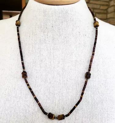 Vintage Tiger Eye Pen Shell Heishe Bead Necklace Screw On Barrel Clasp 24  • $11.87