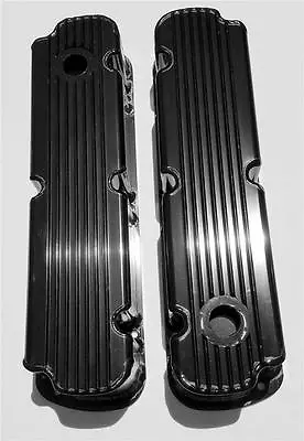 SB Ford Raised Finned FABRICATED Black Aluminum Tall Valve Covers SBF 289 302 • $79.87