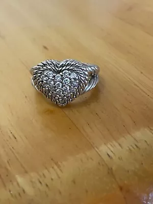 Judith Ripka Sterling Silver Pave Heart Ring With CZ   Size 6 • $39.99