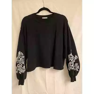 Zara Black Sweatshirt With White Detailing On Sleeves - Size Large - Preowned  • $17