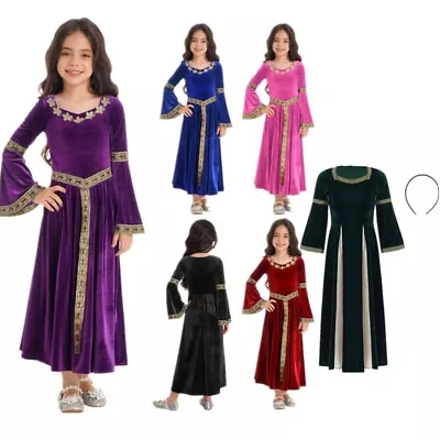 Kids Girl Medieval Dress Queen Princess Dresses Cosplay Renaissance Costume Gown • $32.74