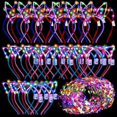 50 Pcs Led Cat Ear Headbands Bulk Light Up Flower Headband Glow Crown Rabbit Ea • $40