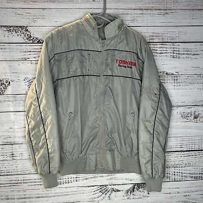 Vintage 80s Toshiba Racing Team Jacket Stange Silver Gray Full-Zip Men’s Large L • $55.55
