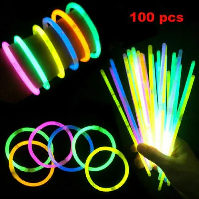 $12.39 • Buy 100PCS Glow Sticks Bulk Party Glow Dark Fun Party Pack Bracelet Necklace Wedding