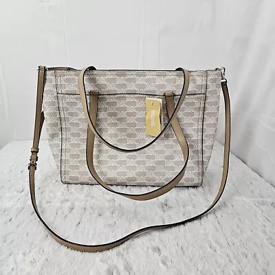 Michael Kors Maisie Stripe Large Leather 3-in-1 Tote Bag Camel Tan Signature • $149.95