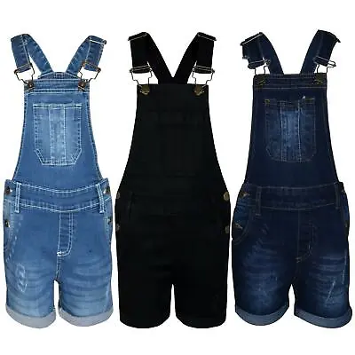 £14.99 • Buy Kids Girls Dungaree Shorts Denim Ripped Stretch Jeans Overall Jumpsuit 5-13 Year
