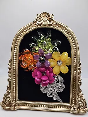 Framed Jewelry Art  Mixed Media Vintage Style Contemporary Floral OOAK Signed 3D • $65