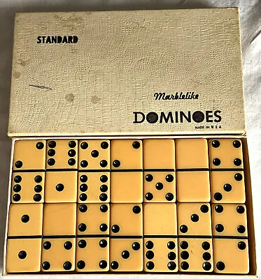 Vintage Set Of IVORY Puremco No. 616 Standard Marblelike Dominoes Made In USA • $39