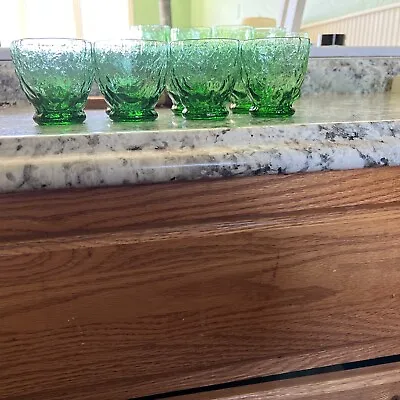 Vintage 1950’s Morgantown 8 Green Crinkle Cocktail Glasses  • $80