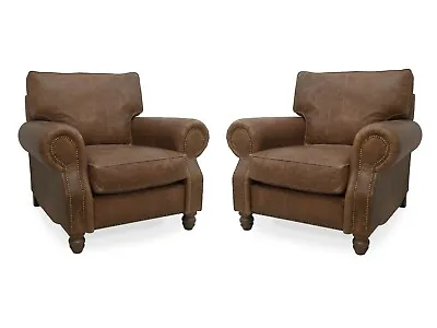 A Pair Of Leather Armchair Club Chairs In Vintage Brown Leather  The Hepburns  • £1785