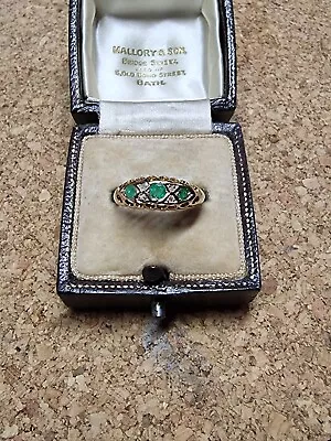 Antique Emerald And Diamond Ring 18ct Yellow Gold 105 Years Old Gorgeous Colour  • £325