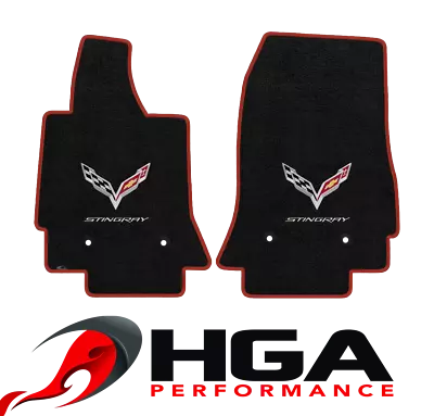 2014-2019 C7 Corvette Black Floor Mats Silver Flag & Stingray Logo & Red Binding • $197.99