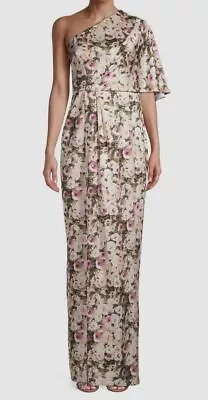 $365 Aidan Mattox Women's Beige Floral One-Shoulder W/ Slit Gown Dress Size US10 • $117.18