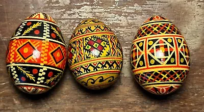 Ukranian Style Hand Painted Decorative Wooden Easter Eggs Set Of 3  • $10