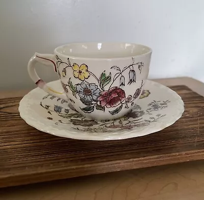 Vintage Vernon Kilns May Flower Tea Cup & Saucer Hand Painted CA ~ Imperfect ~ • $9.99