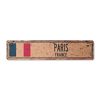 PARIS FRANCE Vintage Street Sign French Flag City Country Road Wall Rustic Gift • $10.99