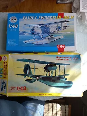 SMER 1/48 Scale Fairey Swordfisk Mk.II Model Kit+ Supermarine Walrus Mk2 Unmade • £25