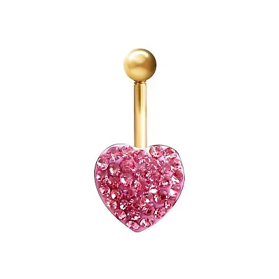 9ct Gold Jewelco London Baby Pink Crystal Love Heart Banana Belly Bar 10mm • £74.99