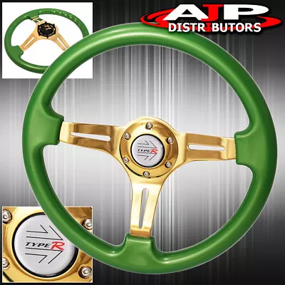 Universal 6 Bolt Heavy Duty Green Steering Wheel Trim Gold Center Typer • $51.99