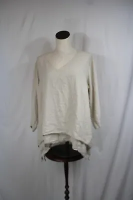 La Fixsun Linen V Neck Double Layer Top Sz S Lagenlook Relaxed Fit • $27.99