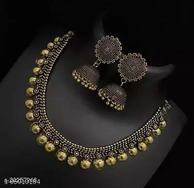 $35.01 • Buy Indian Vintage Ethnic German Gold Oxidized Boho Banjara Necklace Earrings Sets