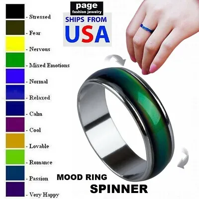 Mood Ring  Spinner  Change Color Stainless Steel Rings Size 5-10 - With E-Chart • $5.25