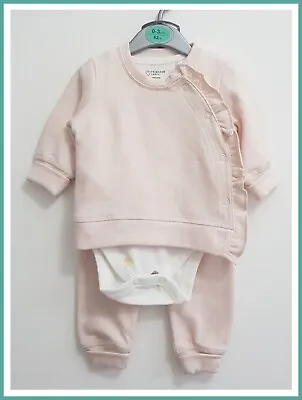 Primark Baby Girls Pink Sweater Bodysuit & Joggers 3 Piece Outfit 0-3 Months NEW • £13.99