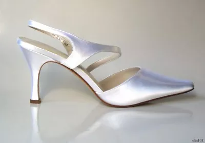 Michaelangelo 'Tina' White Satin Pointy Toe Slingbacks Shoes Wedding Bridal NIB • $54.99